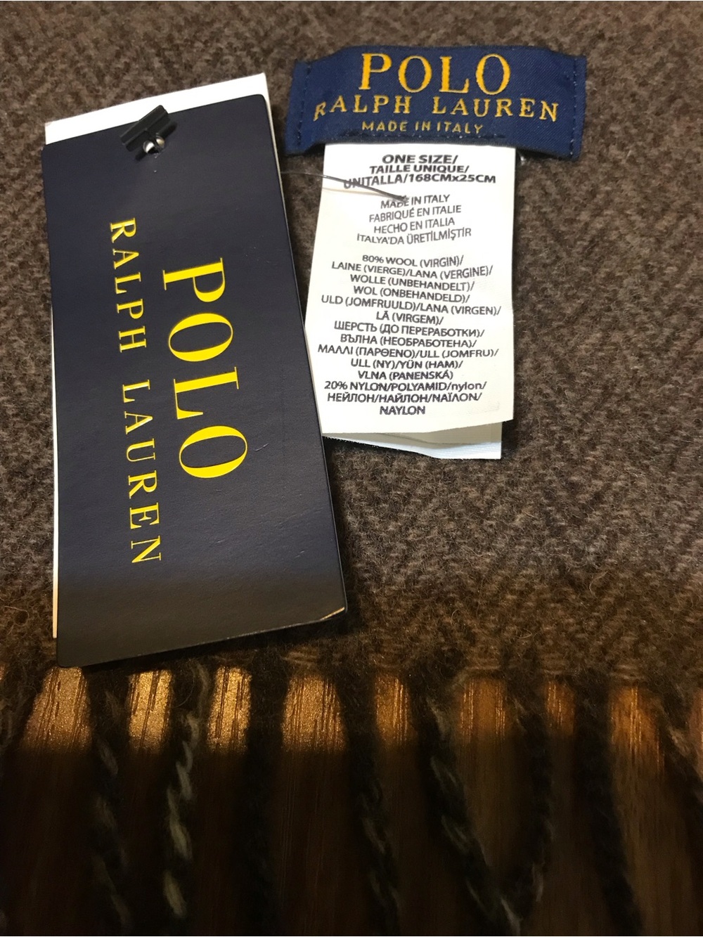 Polo by Ralph Lauren Brown Plaid Reversible Italian Wool Scarf NWT - Picture 3 of 8